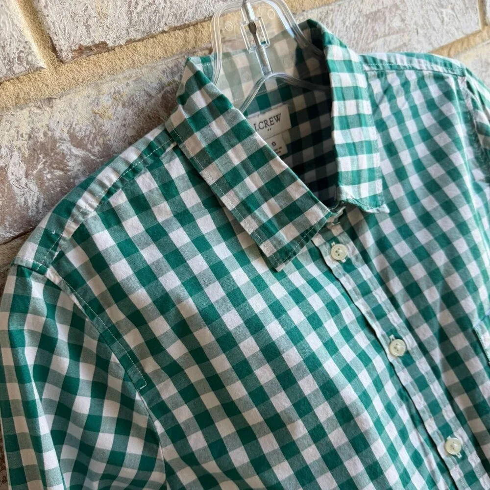 J. Crew Teal Green and White Gingham Button-Down Shirt - Picture 5 of 8